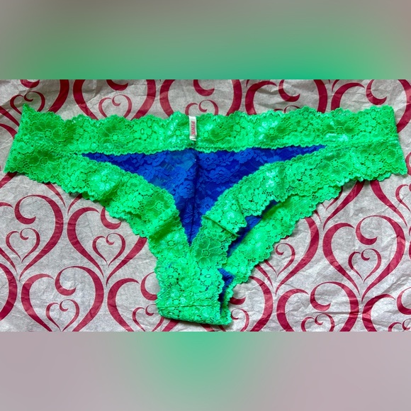 ‼️SOLD‼️ NWT VS PINK Cotton & Lace Neon Tanga Cheeky panty underwear  Medium - Picture 2 of 3